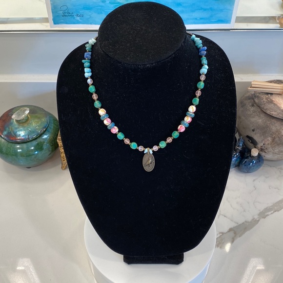 Bronze Bird-on-Branch Pendant -Handmade Beaded Necklace: Hematite, Jasper & more - Picture 16 of 17